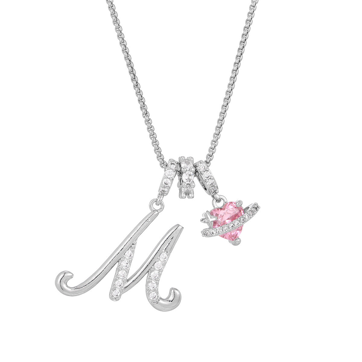 💖Initial Letter Necklace with Pink Heart Charm✨