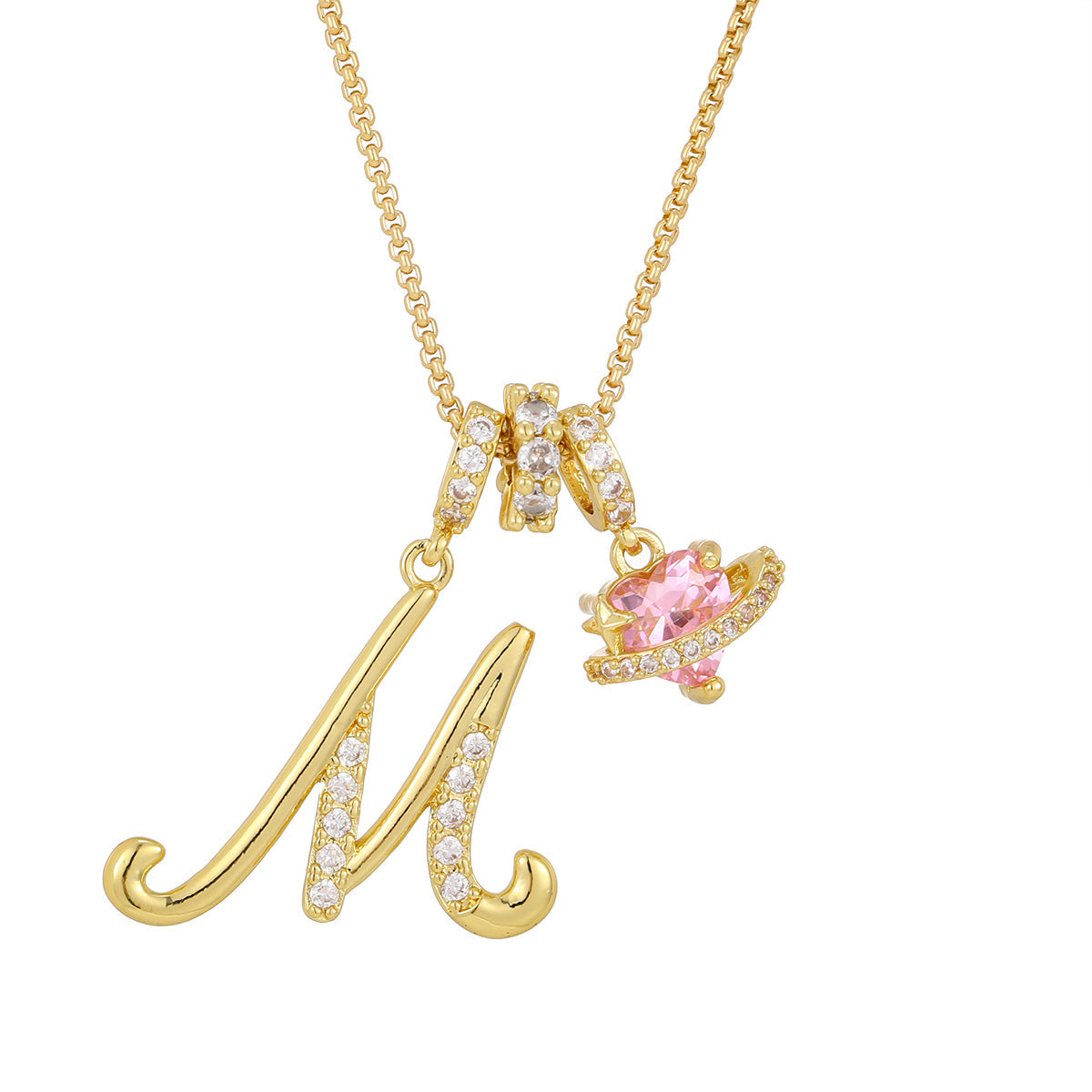 💖Initial Letter Necklace with Pink Heart Charm✨