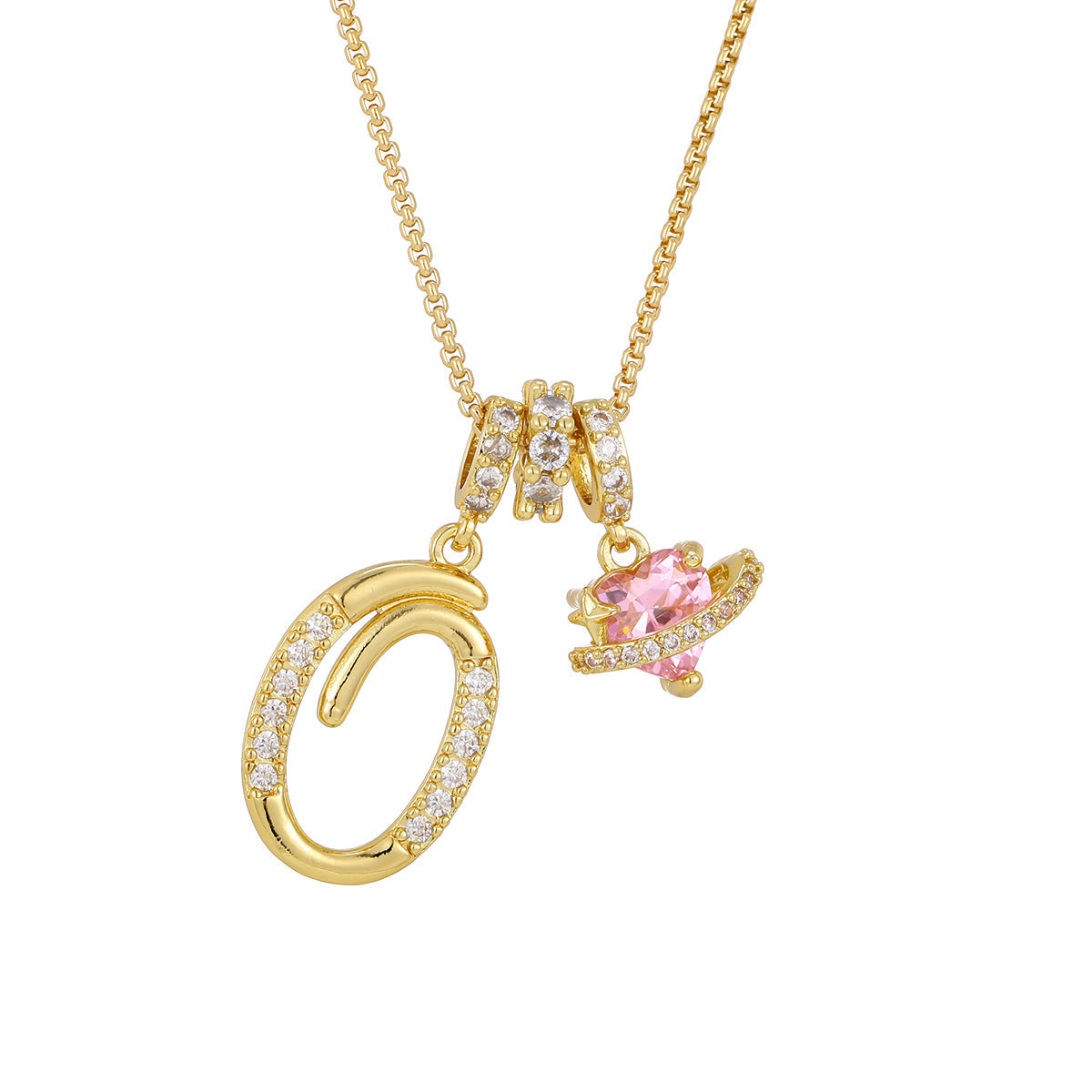 💖Initial Letter Necklace with Pink Heart Charm✨