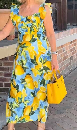 🔥Promotion - 49% discount🍋Plus Size Lemon Print Tunic Dress