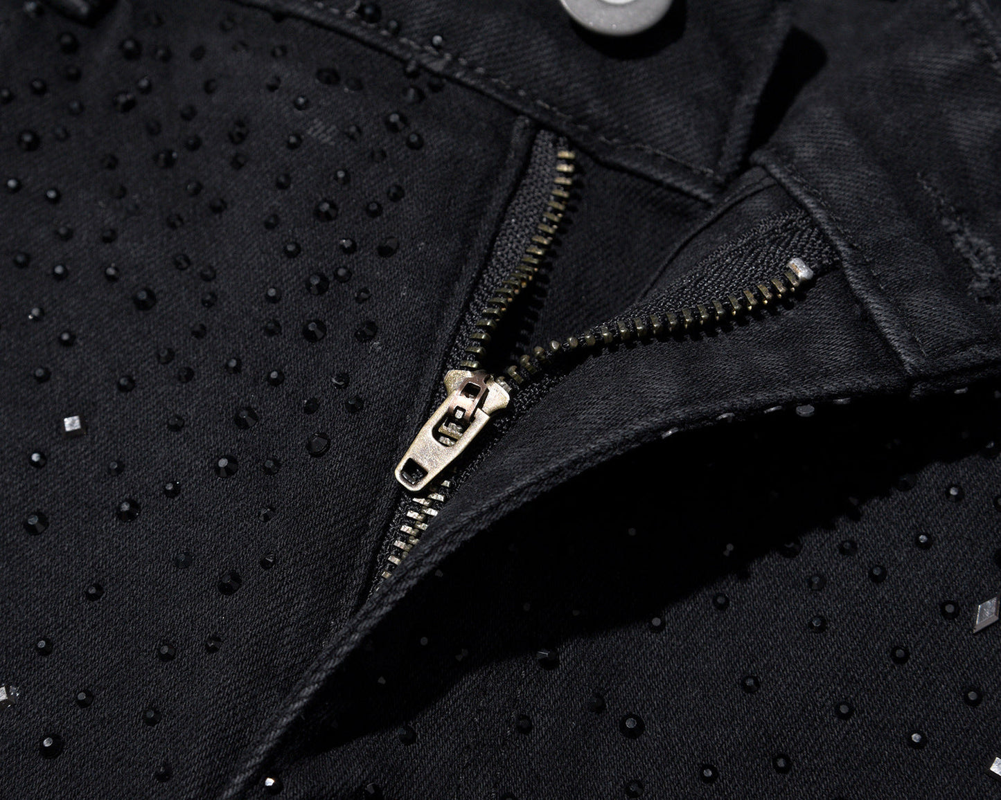 👖Rhinestone Embellished Slim-Fit Black Denim Jeans