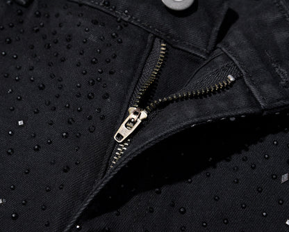 👖Rhinestone Embellished Slim-Fit Black Denim Jeans