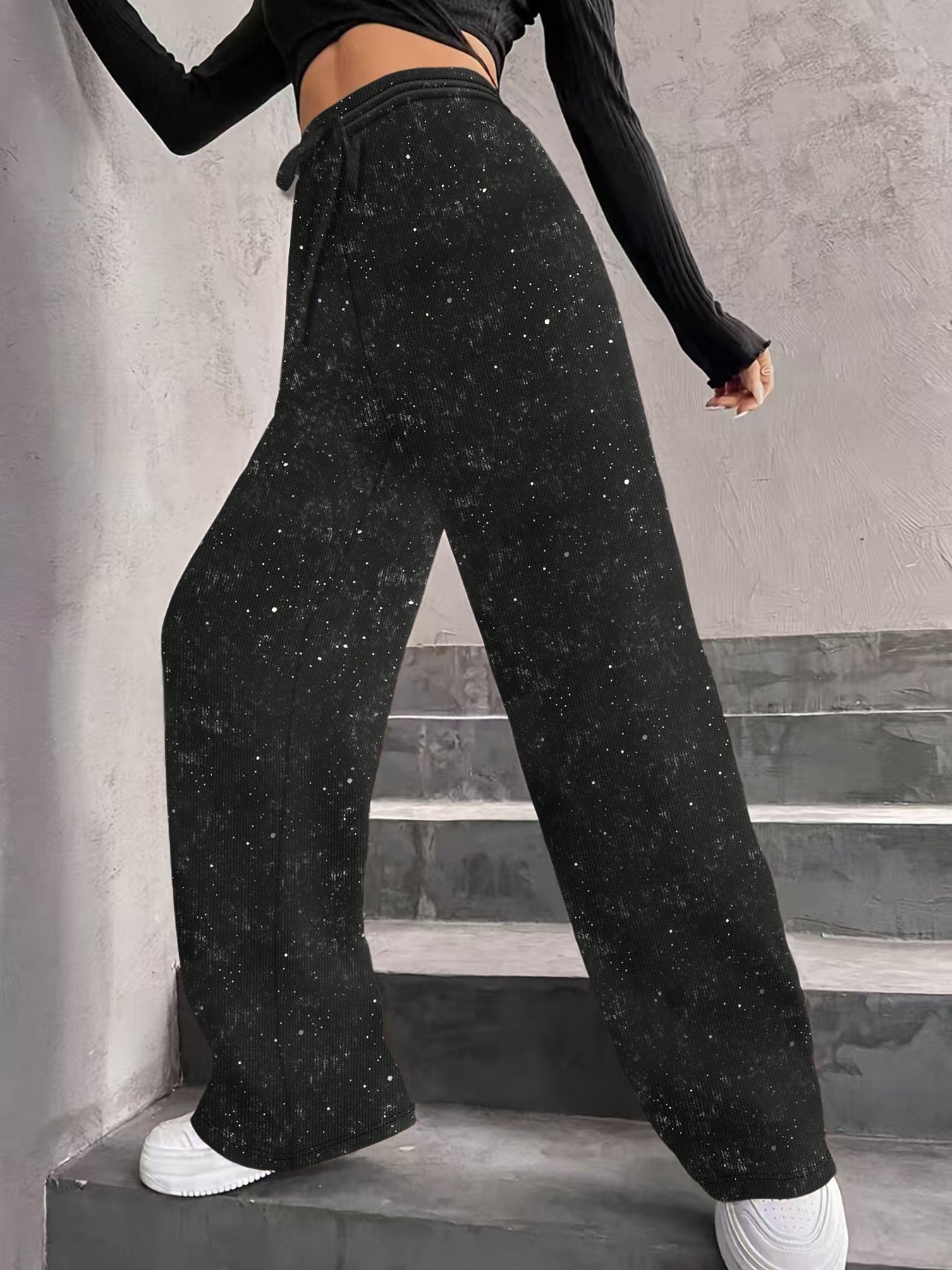 📢📢50 % OFF !!🎅Women's Sequin Sparkle Wide Leg Pants with Elastic Waistband