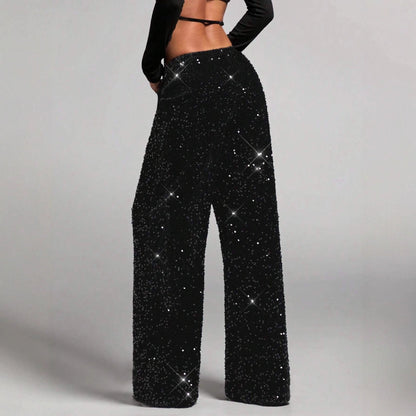 📢📢50 % OFF !!🎅Women's Sequin Sparkle Wide Leg Pants with Elastic Waistband