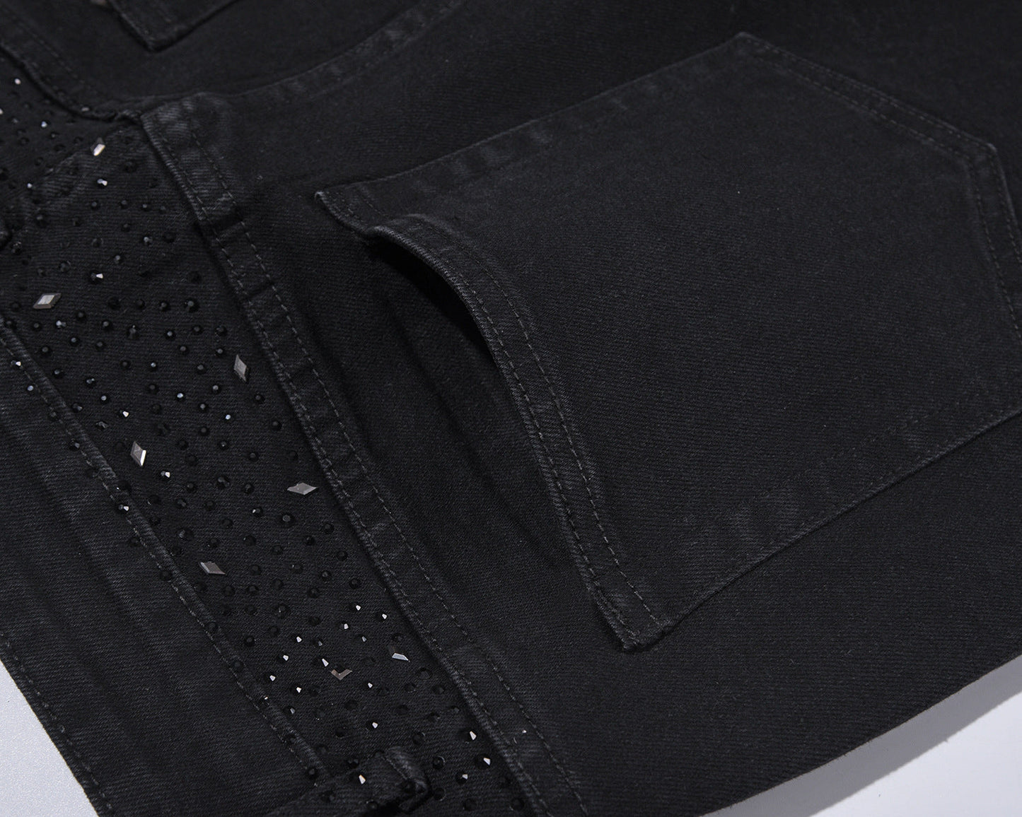 👖Rhinestone Embellished Slim-Fit Black Denim Jeans