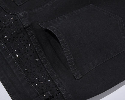👖Rhinestone Embellished Slim-Fit Black Denim Jeans