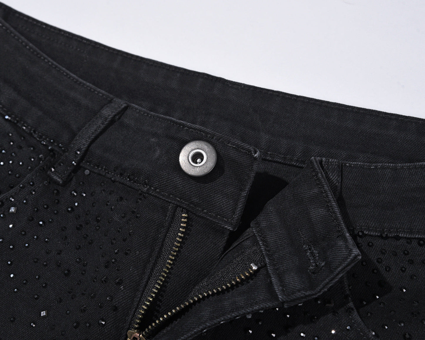👖Rhinestone Embellished Slim-Fit Black Denim Jeans