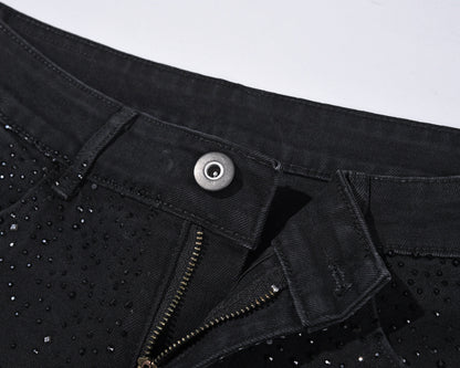 👖Rhinestone Embellished Slim-Fit Black Denim Jeans
