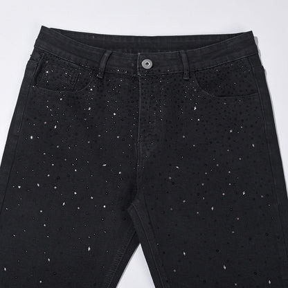 👖Rhinestone Embellished Slim-Fit Black Denim Jeans