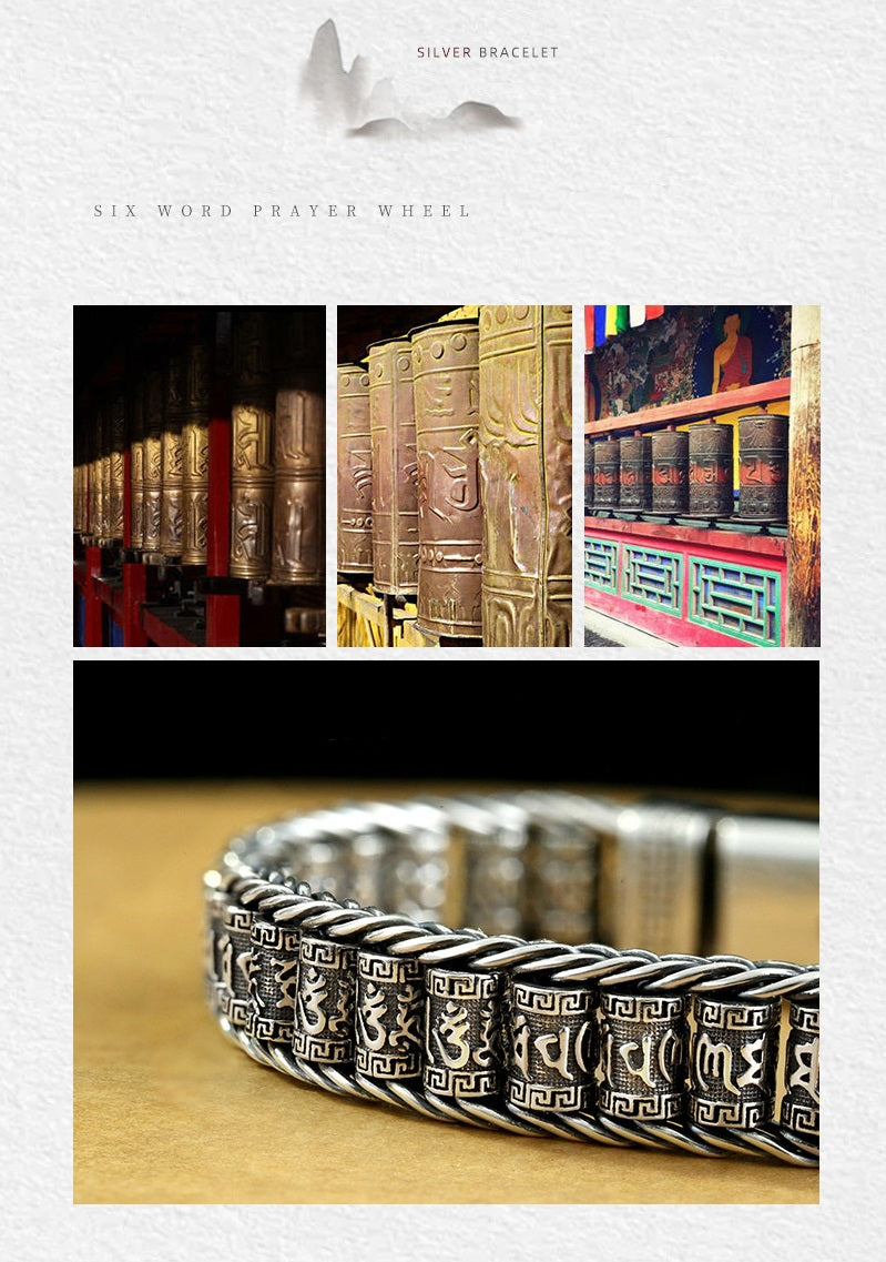 🙏 Lucky Prayer & Protection | Tibetan Wheel Bracelet in 925 Silver | Daily Wear Charm 🔮【60% OFF】
