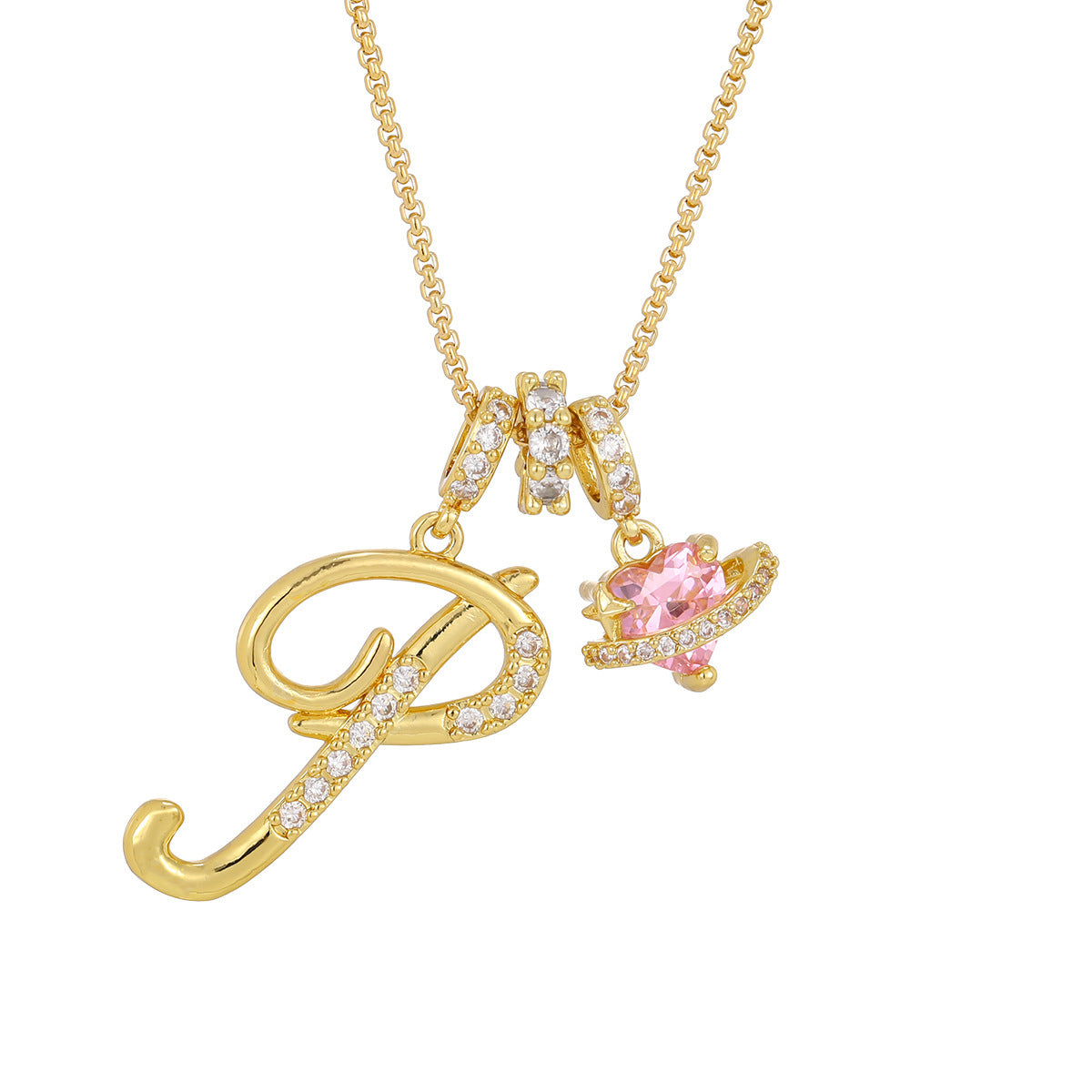 💖Initial Letter Necklace with Pink Heart Charm✨