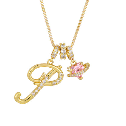💖Initial Letter Necklace with Pink Heart Charm✨