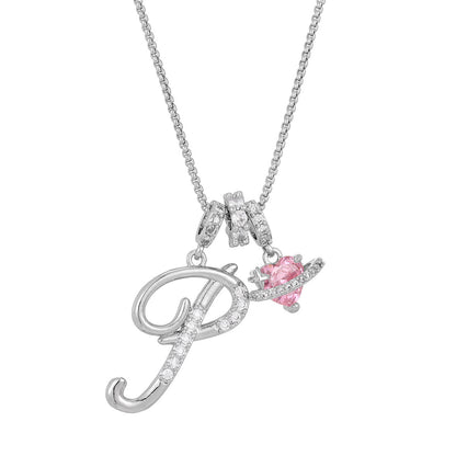 💖Initial Letter Necklace with Pink Heart Charm✨