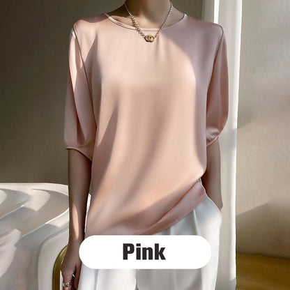 🔥Promotion - 49% discount💥Women's Round Neck 3/4 Sleeve Smooth Breathable Blouse