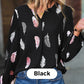 🪶Women's V-Neck Feather Printed Long Sleeve Loose Shirt💕