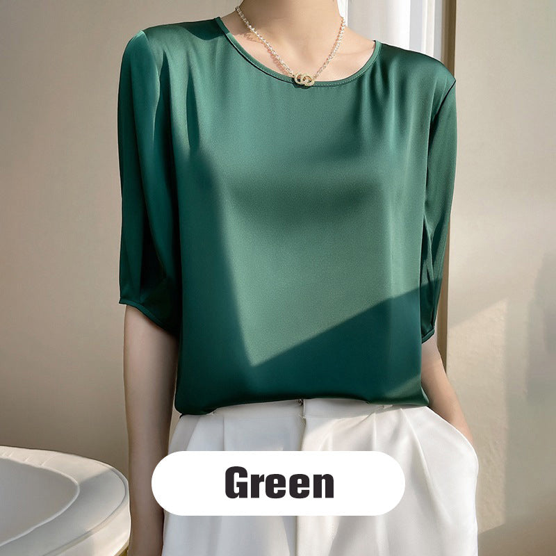 🔥Promotion - 49% discount💥Women's Round Neck 3/4 Sleeve Smooth Breathable Blouse