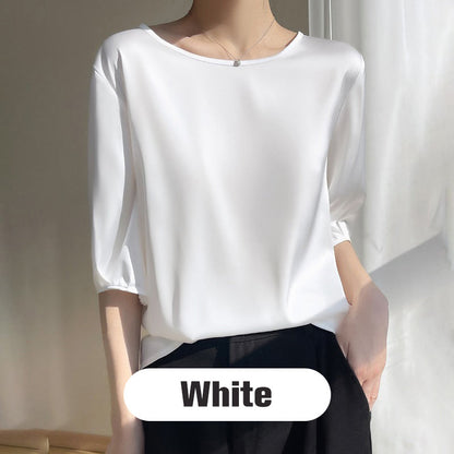 🔥Promotion - 49% discount💥Women's Round Neck 3/4 Sleeve Smooth Breathable Blouse