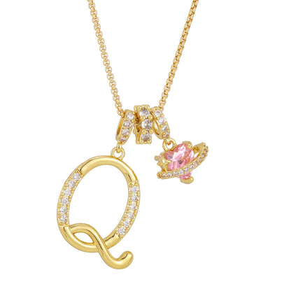 💖Initial Letter Necklace with Pink Heart Charm✨