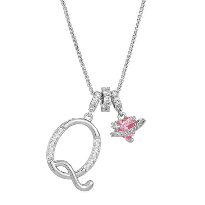💖Initial Letter Necklace with Pink Heart Charm✨