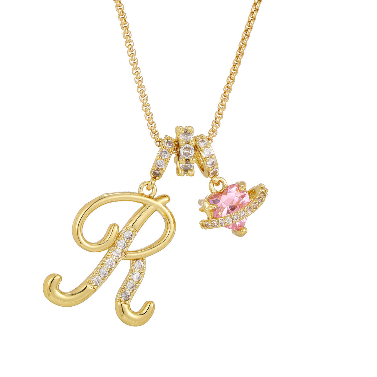 💖Initial Letter Necklace with Pink Heart Charm✨