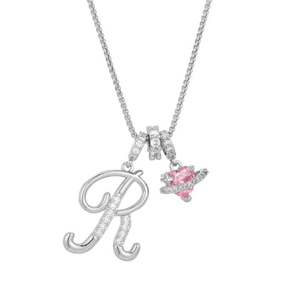 💖Initial Letter Necklace with Pink Heart Charm✨