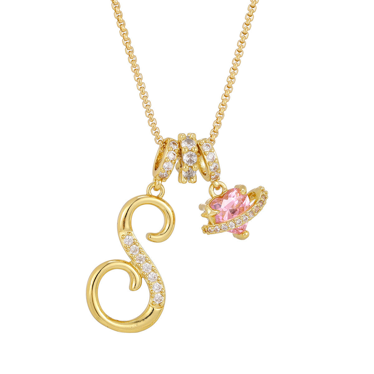 💖Initial Letter Necklace with Pink Heart Charm✨