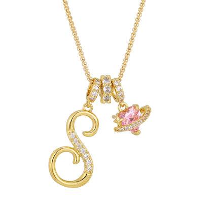 💖Initial Letter Necklace with Pink Heart Charm✨