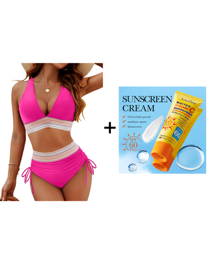 💃Vacation Sale 49% OFF💃High Waisted Tummy Control Color Block Bikini Sets