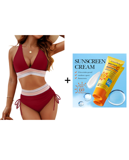 💃Vacation Sale 49% OFF💃High Waisted Tummy Control Color Block Bikini Sets