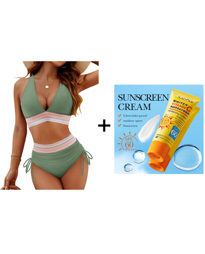 💃Vacation Sale 49% OFF💃High Waisted Tummy Control Color Block Bikini Sets