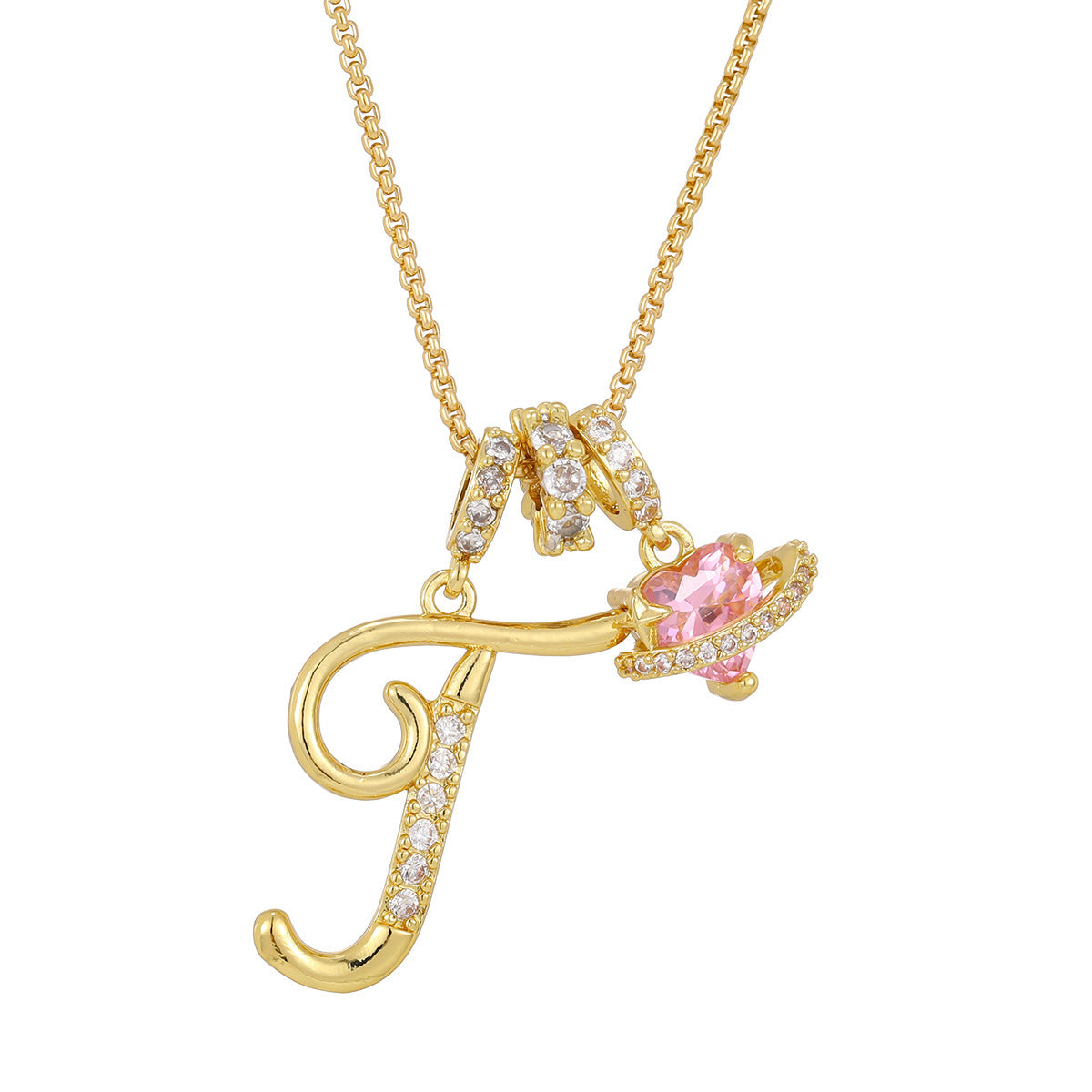 💖Initial Letter Necklace with Pink Heart Charm✨