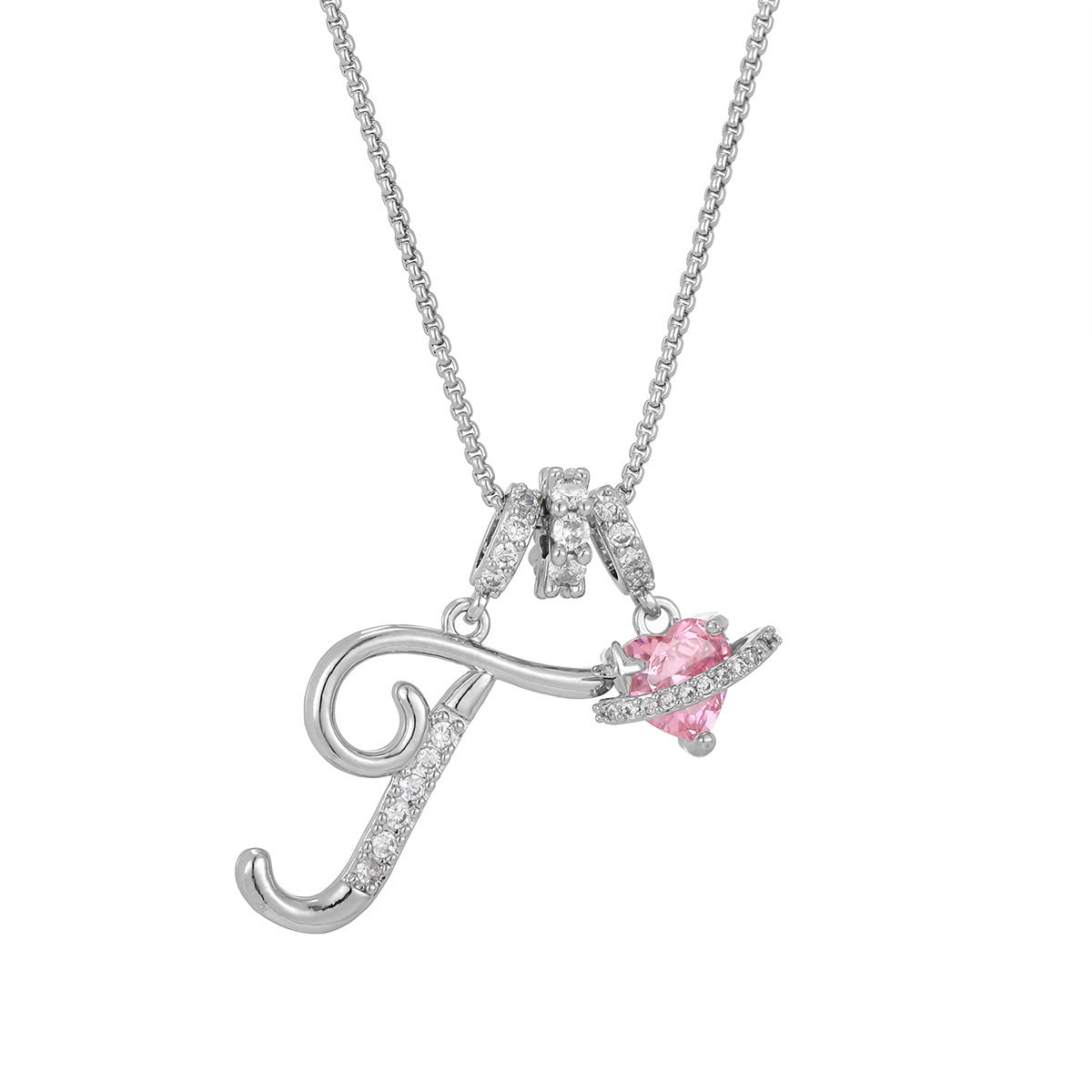 💖Initial Letter Necklace with Pink Heart Charm✨