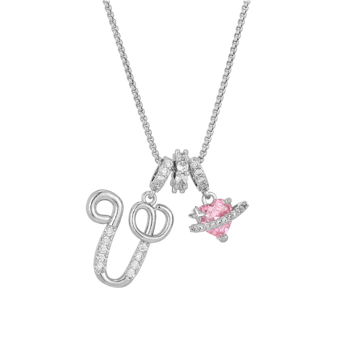 💖Initial Letter Necklace with Pink Heart Charm✨