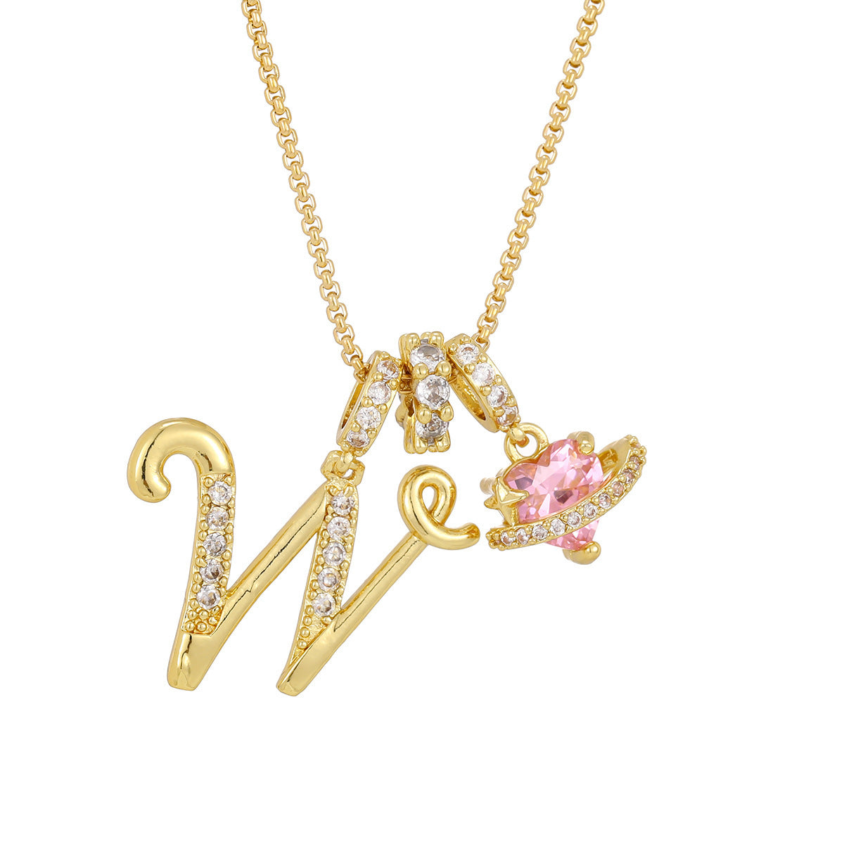 💖Initial Letter Necklace with Pink Heart Charm✨