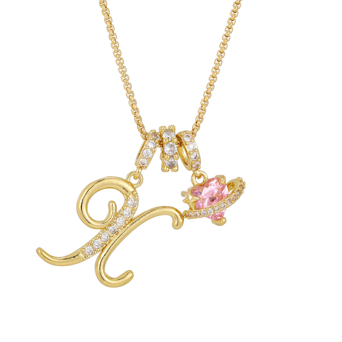 💖Initial Letter Necklace with Pink Heart Charm✨