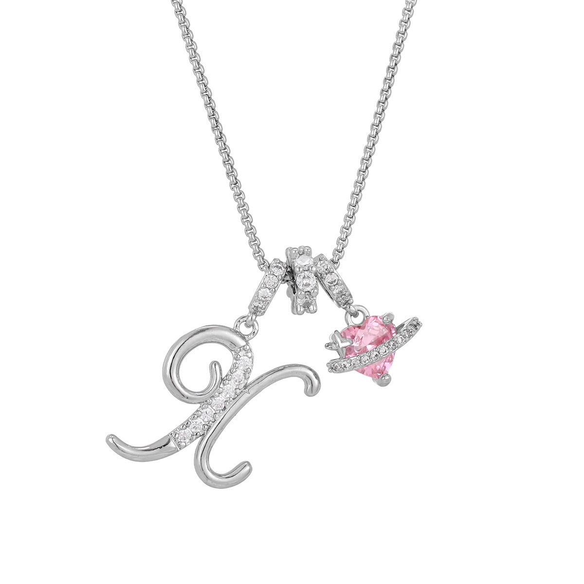 💖Initial Letter Necklace with Pink Heart Charm✨
