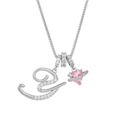 💖Initial Letter Necklace with Pink Heart Charm✨