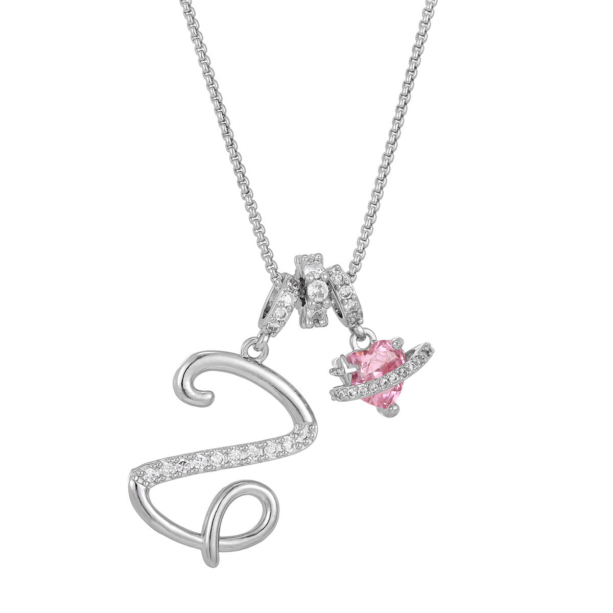 💖Initial Letter Necklace with Pink Heart Charm✨