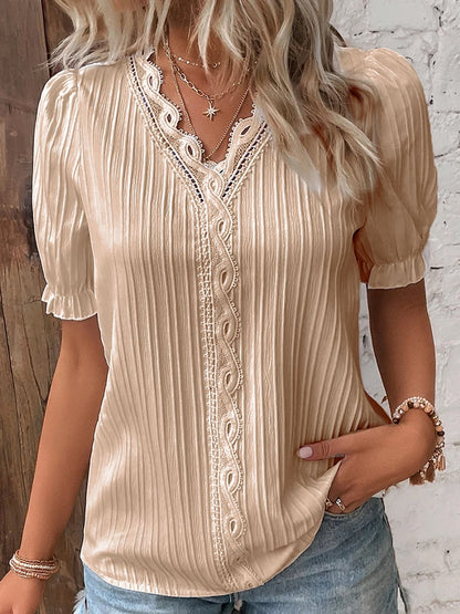 💥2025 New Arrival Pre-Sale✨V Neck Plain Lace Elegant Shirt