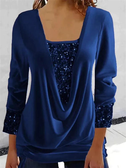 💖LAST DAY PROMOTION - 50%OFF💖 Sequin Loose Smocked Fake Two-Piece Top