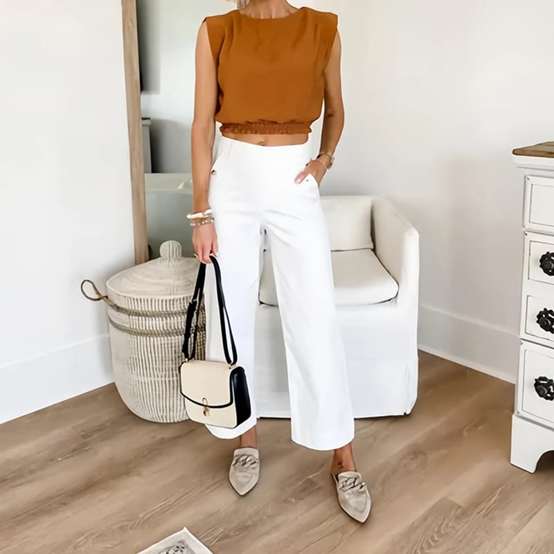 💥2025 HOT SALE💕Stretch Twill Cropped Wide Leg Pants