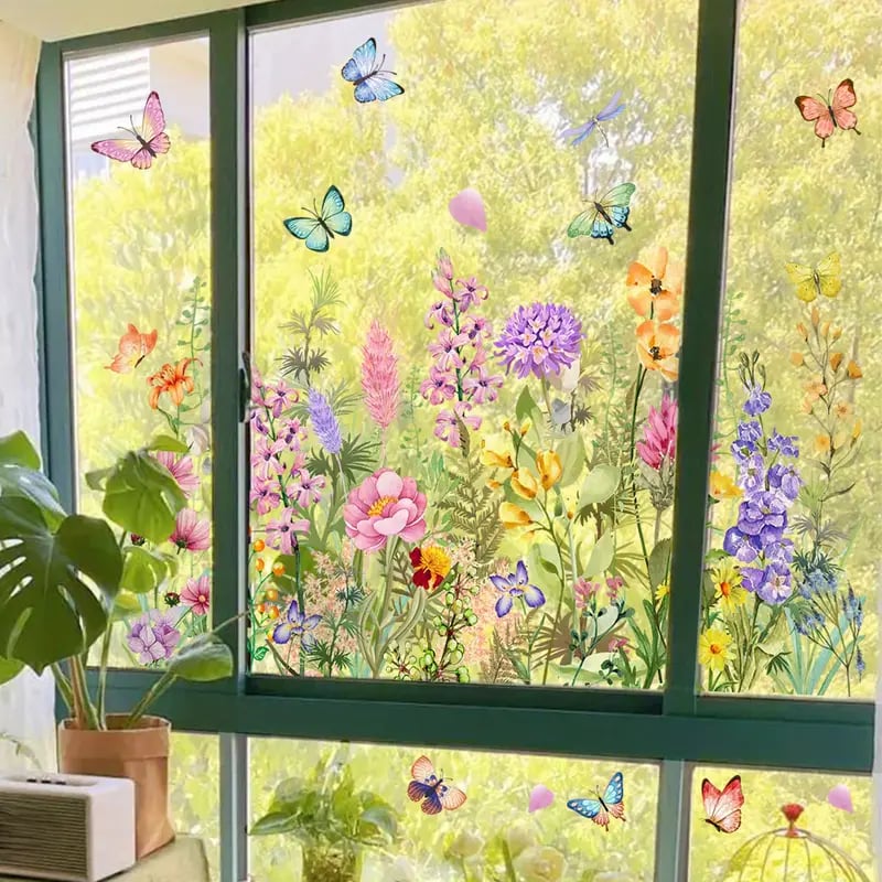 💐💞Colorful Floral Bouquet Window Sticker🖼️(Cut to size freely)