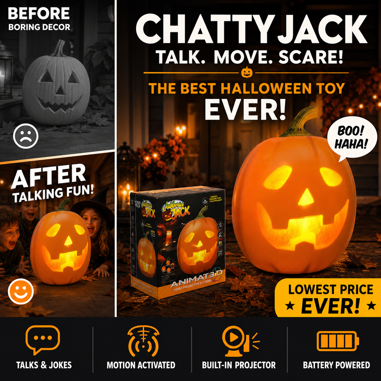 📢⏰Lowest Price Ever🎁Jabberin' Jack Animated Talking & Singing Pumpkin