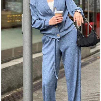 🍂Women's Knitted Buttoned Jacket and Pants Two-piece Set