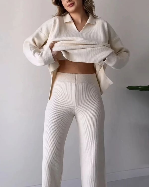 🔥V-Neck Casual Slit Knitted Two-Piece Set