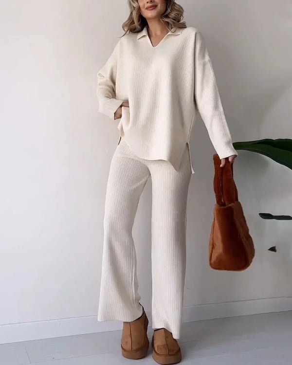 🔥V-Neck Casual Slit Knitted Two-Piece Set