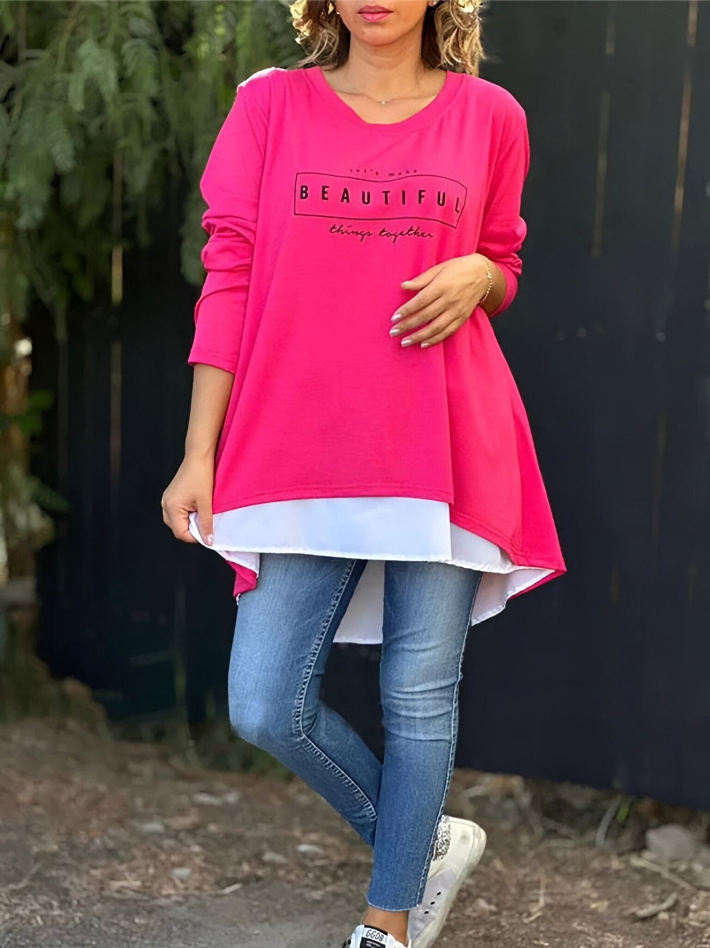 💥Sale 49% discount💕Letter Print Fake Two Piece Long Sleeve T-shirt