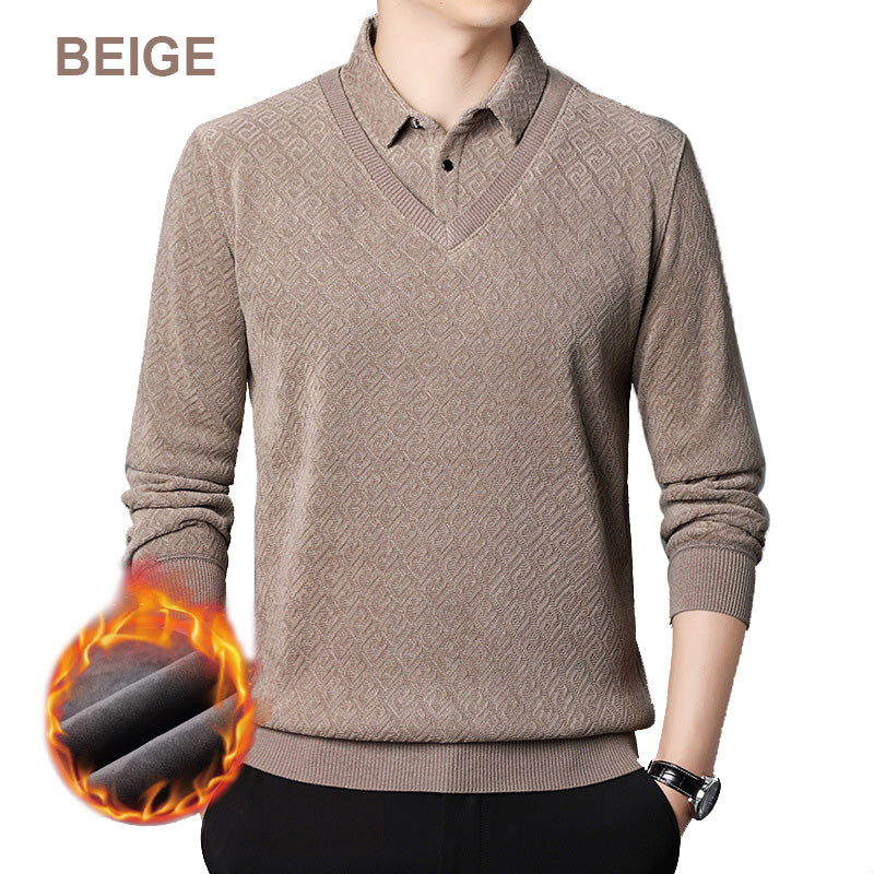 🔥Hot Sales - 49% OFF🎉Men's Plush Warm Fake 2-Piece Knitted Shirt