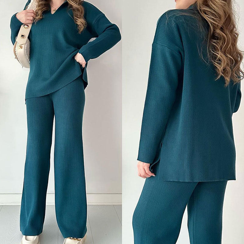 🔥V-Neck Casual Slit Knitted Two-Piece Set