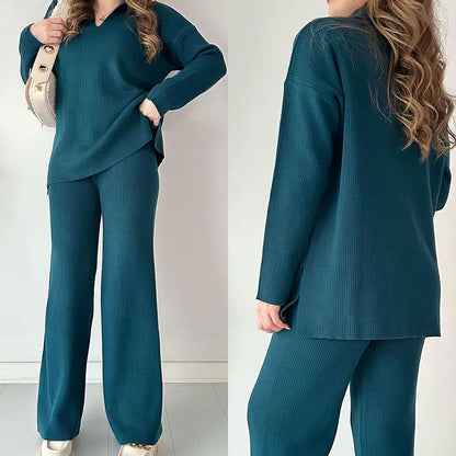 🔥V-Neck Casual Slit Knitted Two-Piece Set
